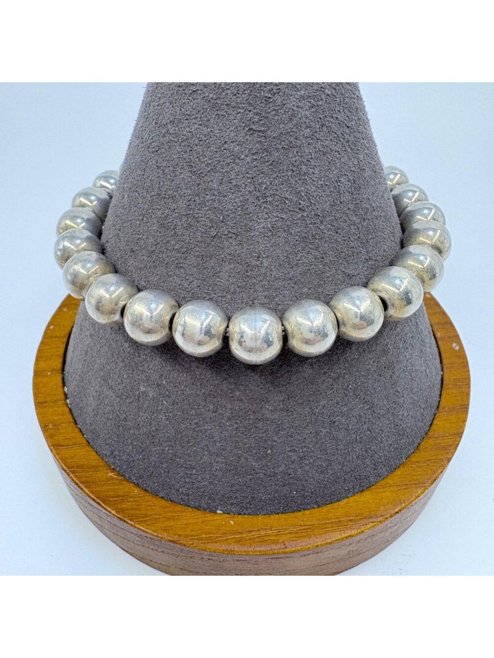 Round Beaded Design Link Bracelet Sterling Silver 925 Size 7.5" Length - Picture 1 of 8